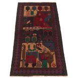 Vintage Unusual Fine Hand Knotted Balouch Pictorial Carpet
