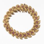 Ladies' Retro Gold and Ruby Leaf Bracelet