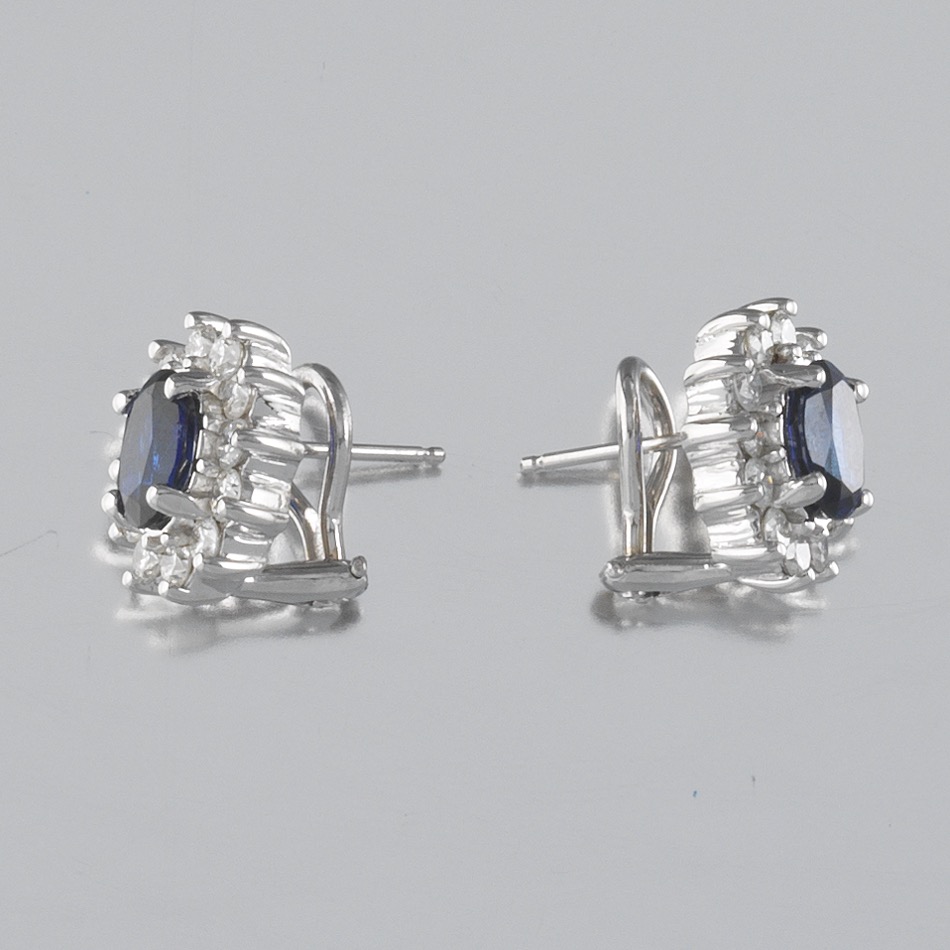 Ladies' Gold, Blue Sapphire and Diamond Pair of Earrings - Image 4 of 6