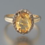 Ladies' Gold, Amber Citrine and Diamond Cocktail Ring