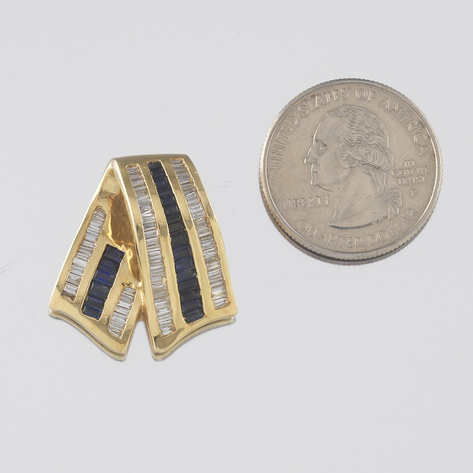 Ladies' Gold, Blue Sapphire and Diamond Ribbon Slider - Image 2 of 5