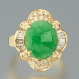 Ladies' Green Jade and Diamond Ring