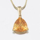 Ladies' Gold and Trillion Cut Amber Citrine Pendant on Chain