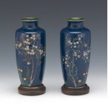 Two Japanese Silver Wire CloisonnÃ© Enamel on Silver Vases on Stands