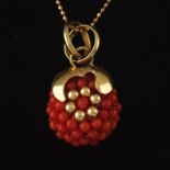 Ladies' VCA Style Italian Gold and Coral Raspberry Pendant on Chain