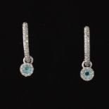 Pair of Diamond and Blue Zircon Earrings