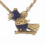 Ladies' Italian Gold, Lapis Lazuli and Ruby Bird Necklace