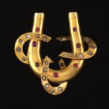 Victorian Gold, Ruby, and Diamond Horseshoe Brooch, ca. 1890