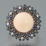 Ladies' Angel Skin Coral, Sapphire and Diamond Ring