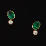 Pair of Emerald and Diamond Earrings