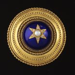 Victorian High Karat Gold, Enamel, Pearl and Diamond Locket Brooch