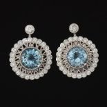 Platinum, Aquamarine, and Diamond Earrings