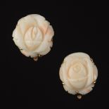 A Pair of Carved Angel Skin Coral Ear Clips