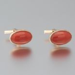 Elegant Pair of Gold and Natural Red Coral Cufflinks