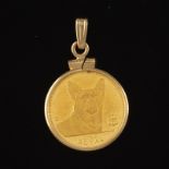 Gibraltar 1/10 oz of .9999 Fine Gold "Royal Corgi" in Gold Bezel Pendant