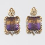 Pair of Ametrine and Diamond Gold Earrings