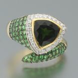 Ladies' Gold, Green Tourmaline and Tsavorite Serpent Style Fashion Ring