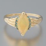 Ladies' Gold, Fire Opal and Blue Topaz Navette Ring