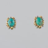 Ladies' Vintage Pair of Gold and Turquoise Earrings