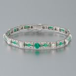 Ladies' Art Deco Platinum, Emerald and Diamond Bracelet