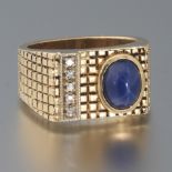 Gentlemen's Vintage Gold, Star Blue Sapphire and Diamond Ring