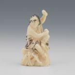 Japanese Warthog Signed Netsuke of Man and Dragon by Yamamoto