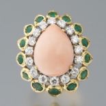 Ladies' Angel Skin Coral, Diamond and Emerald Ring