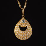 Ladies' High Carat Gold and Clear Stones Peacock Feather Pendant on Chain