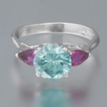 Ladies' Gold, 1.75 ct Blue Diamond and Ruby Ring