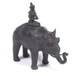 South-Eastern Asian Patinated Bronze Sculpture of Buddha on Elephant