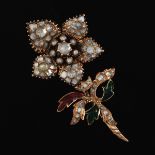 Antique Rose Cut Diamond, Enamel Flower Brooch