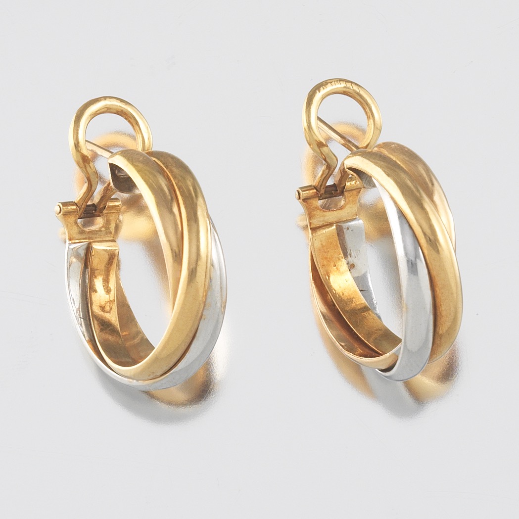 Pair of Cartier-Style Trinity Gold Hoop Earrings