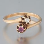 Ladies' Victorian Gold, Ruby and Diamond Bypass Ring