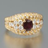 Ladies' Gold, Ruby and Diamond Dome Ring