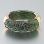 Carved Jade and Gold Bangle Bracelet