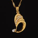 Ladies' High Carat Gold and Clear Stones Plume Pendant on Chain