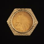 US $5 Indian Coin Mounted in 14k Bezel