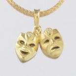 Italian 18k Gold and Diamond Theater Mask Pendant on Chain