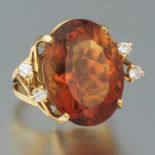 Ladies' Impressive Gold, Orange Amber Citrine and Diamond Cocktail Ring