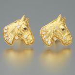 Vintage Pair of Gold, Diamond and Blue Sapphire Equestrian Cufflinks