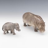 Nymphenburg Porcelain Hippopotamus and Elephant