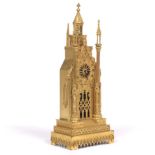 French Gothic Revival PotoniÃ© Paris d'Ore Bronze Eight Day Mantel Clock, ca. 1870