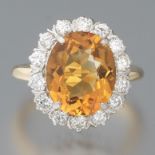 Very Fine Citrine and Diamond Ring