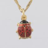 Ladies' "Uno-A-Erre" Italian Gold and Enamel Ladybug Charm on Long Chain