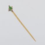 English Victorian Gold, Demantoid Garnet and Rose Cut Diamond Stick Pin