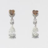 Pair of White and Natural Fancy Deep Brown Orange Diamond Earrings, GIA Report
