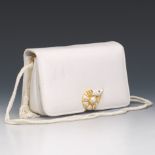 Judith Leiber White Reptile Leather Clutch