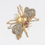 Ladies' Gold, Diamond and Pearl Bee Brooch