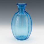 Blenko Art Glass Blue Melon Optic Vase