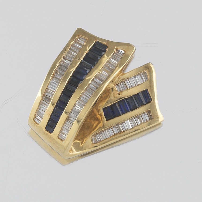 Ladies' Gold, Blue Sapphire and Diamond Ribbon Slider - Image 3 of 5